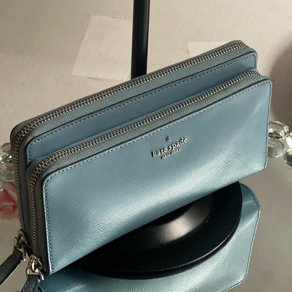 Kate Spade blue Leather Anita Patterson Drive doble zipper Wallet wrislet - Picture 10 of 15